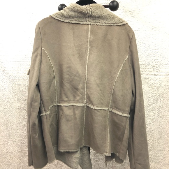 Grey Faux Suede & Fur Wrap Jacket Karlie Size L - Picture 5 of 7